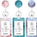3 Set Heavy Duty Badge Holder with Retractable Reel, Marble Retractable ID Badge Holders with Clip Name Key Card Holder Case for Teacher Nurse Gift for Coworkers