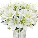 FOUSUKA 4 Bundles Artificial Tiger Lily Silk Flowers Faux Fake Lilies Plants for Wedding Bouquet Home Party Indoor Table Hotel Office Vases Floral Arrangements Outdoor Garden Decor (White)