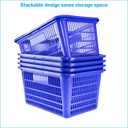 SSWBasics Blue Plastic Shopping Basket with Handles - Essential Shopping Baskets for Retail Store Use, Durable and Convenient Shopping Baskets for Customers