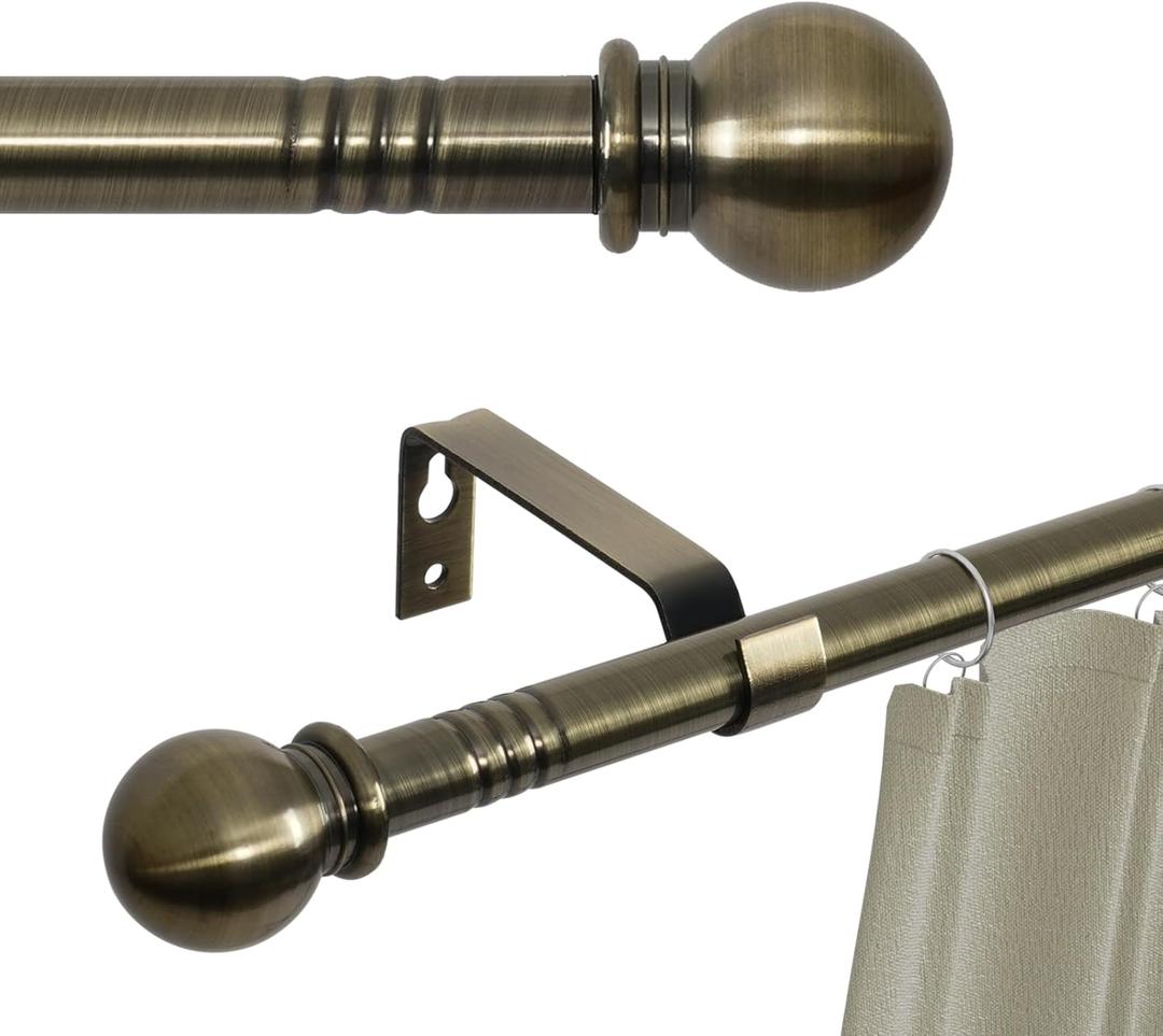 Antique Brass Curtain Rods for Windows 48 to 88, Adjustable 5/8 inch Brushed Brass Curtain Rod Set with Brackets, Heavy Duty Decorative Drapery Rod for Bedroom, Living Room