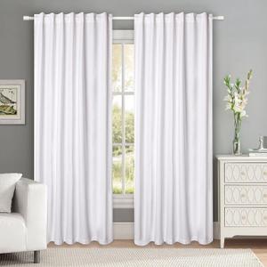 Hausattire Farmhouse Cotton Curtains 50x96 Inch Set of 2 Window Curtain Panels Reverse Tab Top Back Tab Semi-Sheer Curtains for Living Room|Bedroom|Home|Office|Shower| Indoor & Outdoor Drapes|White