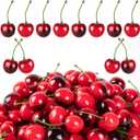 CLESDF 90Pcs Fake Mini Cherries, Artificial Faux Cherries Red and Red Black Cherry Decor, Fake Fruit Decor Simulation Cherry Model for Party Fruit Bowl Home Kitchen Photography Props