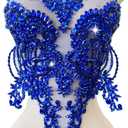 Handmade red/Blue/Gold/Green Rhinestones lace Bodice Applique Sewing Beads Crystal Trim Patches Accessory for Dress Clothes (Blue)