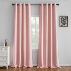 IGEMAEVE Gossamer Pink Curtains 96 Inch Length 2 Panels Set, Light Filtering Curtains for Living Room 96 Inch Long, Grommet Energy Saving Semi Sheer Drapes for Bedroom Window(W52 x L96)