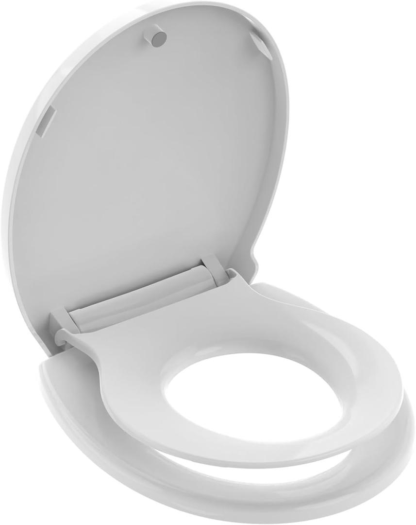 Toilet Seat Round with Toddler Seat 16.5 Inch & Quick Release - Quick Connect, Potty Training Toilet Seat Soft Close, PP Material Safe & Easy Clean, Firm Accessories Stay Tight, White Plastic