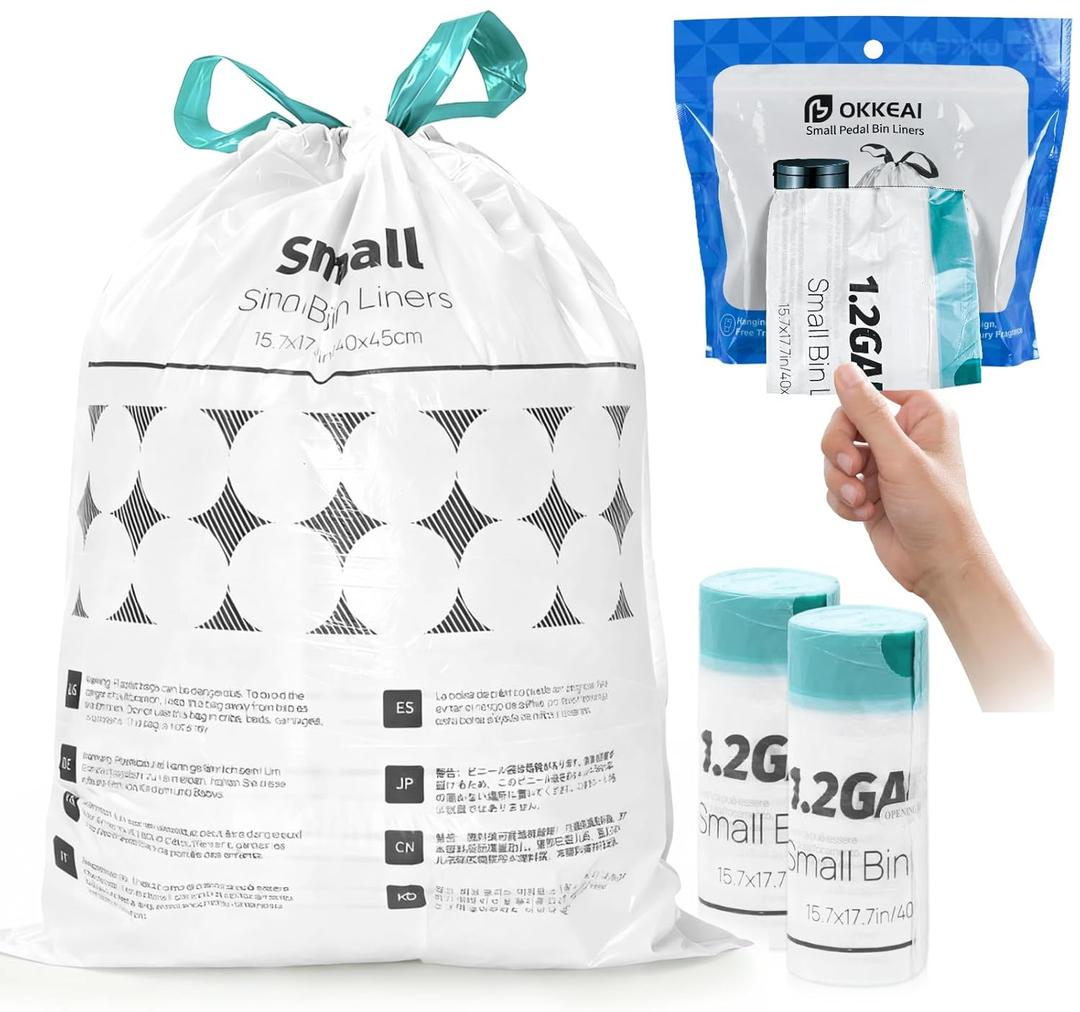 OKKEAI 1.2 Gallon Small Trash Bag, 70 Count Drawstring Bathroom Trash Bags 5L Leak-Proof Tear-Resistant Wastebasket Liners for Bathroom, Office