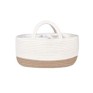 Mila Millie Baby Large Cotton Rope Diaper Caddy,Organizer Storage Bin for Nursery Essentials,100% Natural Cotton,Eco friendly (White & Biege) 15.5x10x7 Inch (Pack of 1)