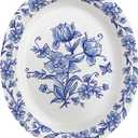 50 Pcs Oval Paper Plates 12 Inch, Floral Paper Plates Heavy Duty, Blue Large Disposable Dinner Serving Platters for July Picnic Wedding