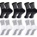 Duufin 6 Pairs Youth Grip Soccer Socks Black White Cushioned Non Slip Grippy Sports Athletic Grip Socks for Kids Youth Boys Girls 10-15 Years Old