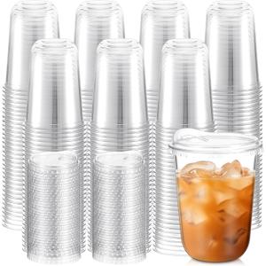 Baderke 500 Pcs Round Bottom Plastic Cups with Lids Clear Togo,16 Oz