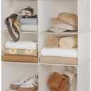 StorageWorks Hanging Closet Organizer with Metal Rod, 6-Section Closet Organizers and Storage, Collapsible Hanging Shelves for Baby Clothes, Shoes, Sweater Storage, Ivory and White
