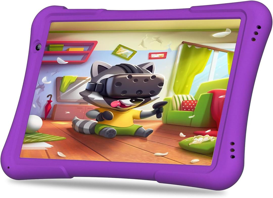 PRITOM 10 inch Kids Tablet Android 14 Tabletas 32GB, Quad-Core, 6000mAh, Large HD IPS Display, WiFi 6, Dual Camera, Bluetooth, Toddler Tablet for Kids Age 3+, Purple