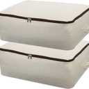 2PCS Canvas Storage Bag, 12OZ Thick Soft Breathable Closet Organizer for Beddings, Comforters, Pillows, Blankets, Clothes, 25.618.58.7inch, Beige