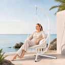 Heavy Duty Hammock Chair Stand, 400lb Capacity C-Shape Swing Stand for Outdoor Patio & Indoor Use with Hanging Buckle and Spring Hook(White)