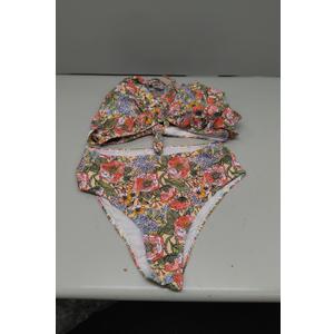 MakeMeChic Women's 2 Piece Tankini Swimsuits Boho Floral High Waisted Tummy Control Bathing Suit, L