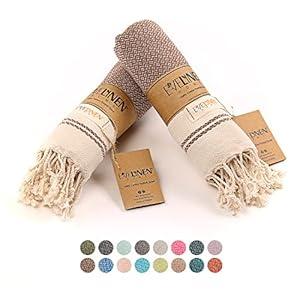 Evelynen Turkish Hand Towels for Bathroom & Kitchen Towels Decorative Set of 2 | Boho Farmhouse Hand Towels with Hanging Loops for Face, Tea, Dish, Kitchen & Bath | (16" x 32" - Latte)
