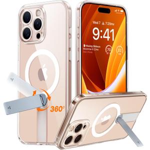 TORRAS 360°Stand Magnetic Case for iPhone 16 Pro Max Case,[Full Camera Protection][Fit for MagSafe] [16FT MilGrade Drop Protection]Case for 16 Pro Max iPhone Case with Kickstand(6.9"), Diamond Clear