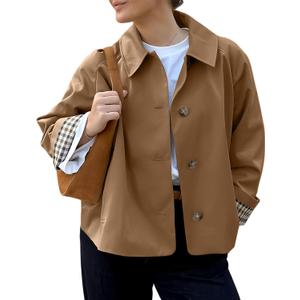TITOMD Womens Cropped Trench Coat Spring Fashion 2026 Winter Jackets Lightweight Outfit Single Breasted Trendy Outwear (Dark Khaki, XL)