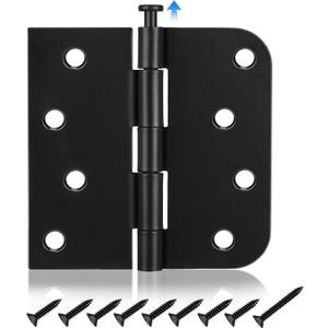 4in Black Door Hinges 6 Pack Interior and Exterior Door Hinges Black Matte 4 x 4 Inch with Square and 5/8" Radius Corner, Removable Pin, Iron Material