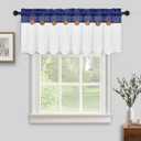 FRAMICS Farmhouse Valance Curtains, Boho Cotton Linen Kitchen Valance, Navy Blue Rustic Button Window Valance for Kitchen Bathroom Bedroom, Country Rod Pocket Valances for Windows, 52 x 18 Inch