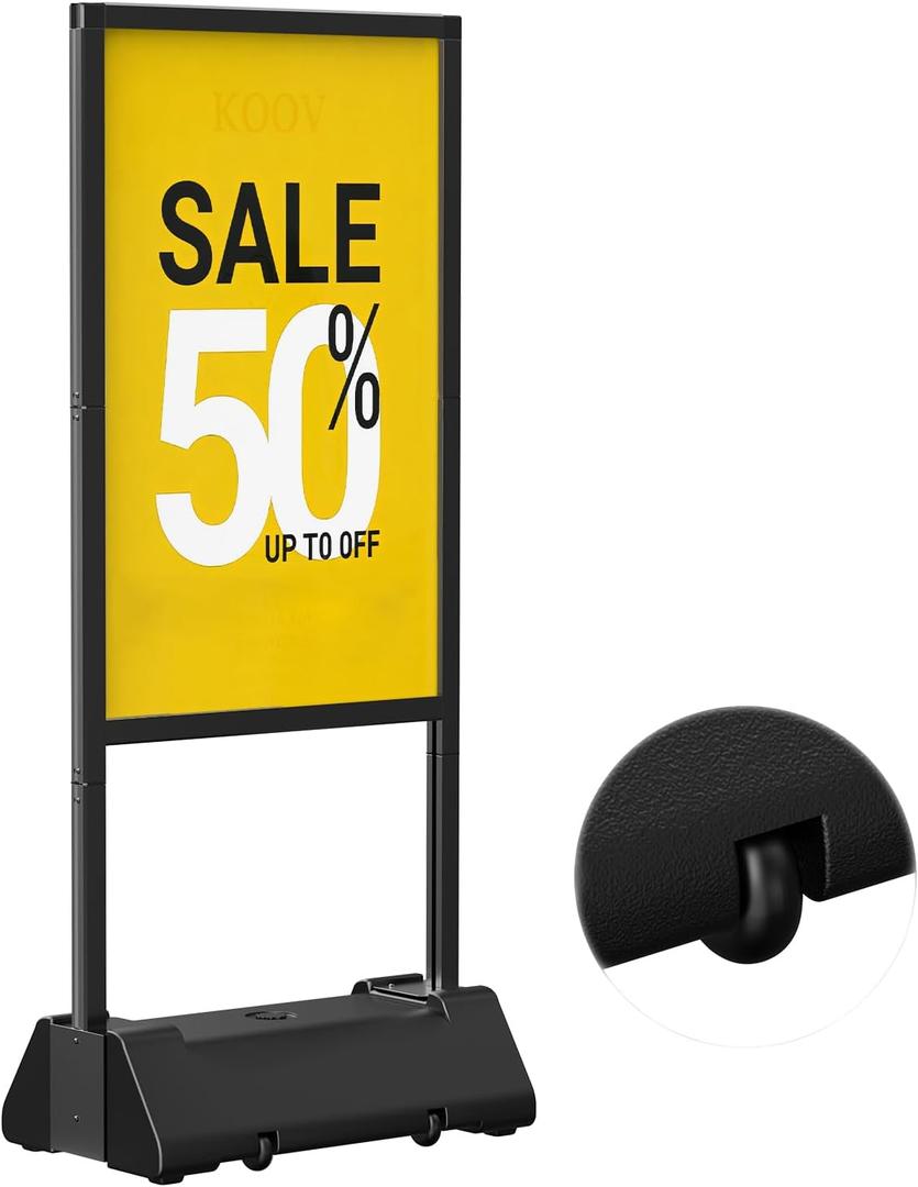Koov Heavy Duty Sign Holder Stand, 24"x36" Poster Stand with Water-Fillable Base & Wheels, Aluminum Alloy Portable Sidewalk Poster Board Stand, Outdoor Sign Stand for Business, Office, Trade Show, Mall Advertising (Frame Only)
