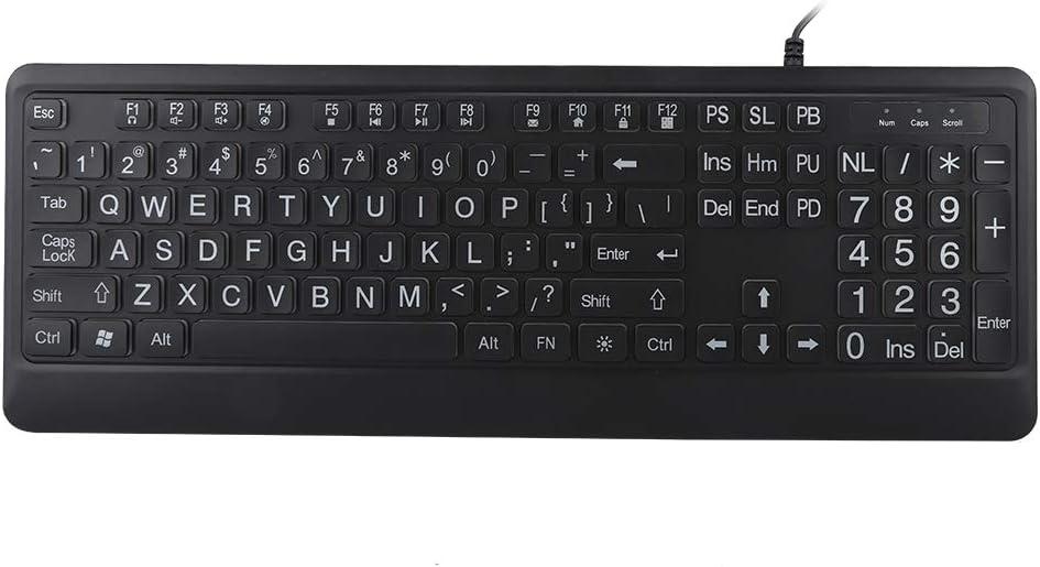 Large Print USB Keyboard with White LED Backlit, Keyboard for Gaming or Office, Ergonomic Silent