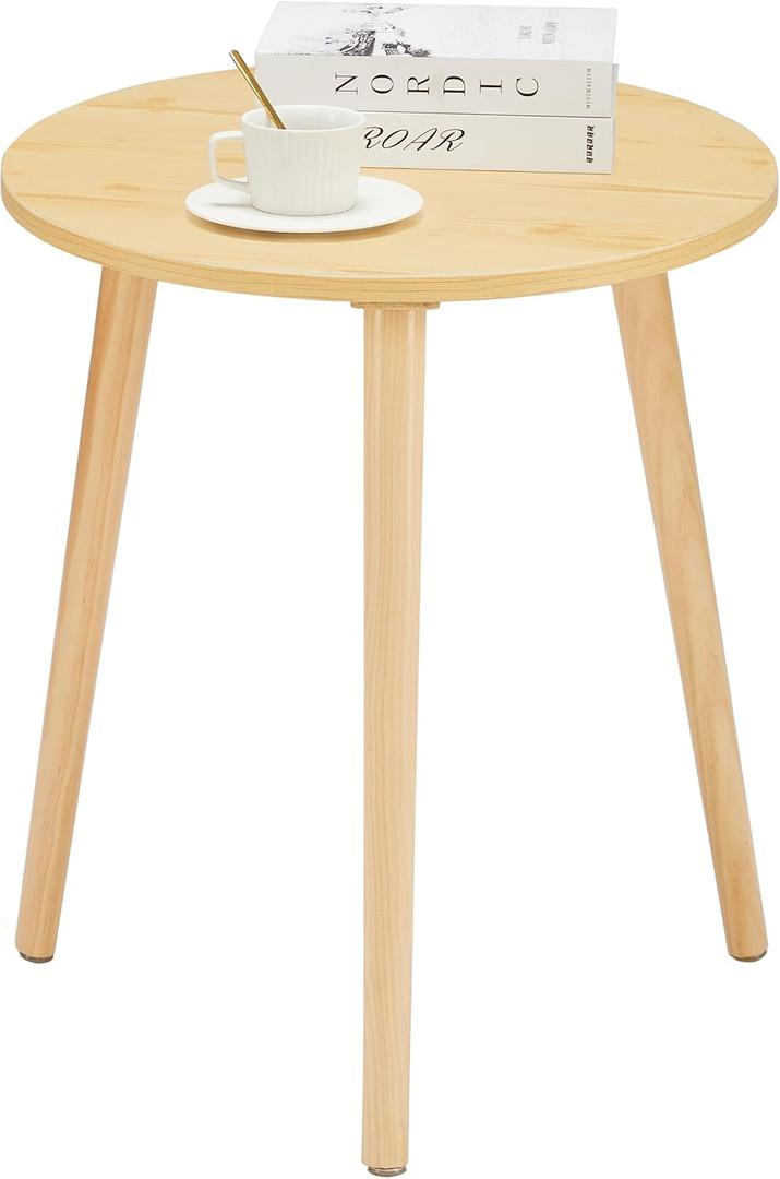 Apicizon Small Round Side Table, Modern Light Wood Side Table Bedside Nightstand End Table for Small Spaces, Bedroom, Living Room, 16.5 x 20 Inches, Natural, Round, 16.5-inch Diameter