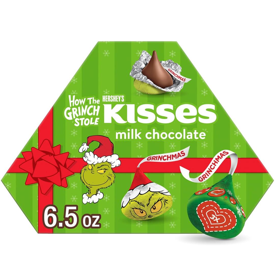 HERSHEY'S KISSES Grinch Milk Chocolate, Christmas Candy Gift Box, 6.5 oz (EXP 06/01/26)