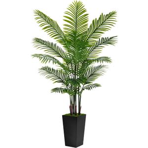 Artificial Palm Tree 6FT - Fake Tree with Black Tall Planter - Faux Tropical Areca Floor Plant in Pot - Artificial Silk Plant for Home Office Living Room Decor Indoor