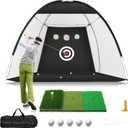 Golf Net, 10x7ft Practice Net with Tri-Turf Mat, All-in-1 Home Golf Hitting Aid for Backyard Driving Chipping Swing Training, Black (10*7ft)