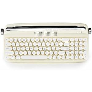YUNZII Upgraded Wireless Typewriter Keyboard,with Retro Integrated Stand,USB-C/Bluetooth,Cute Round Keycaps, USB-C/Bluetooth Connection for Table, Phone, PC and Win/Mac/Android (B309, Ivory Butter)