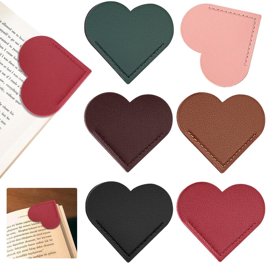 3 x 6 Pcs Leather Heart Bookmarks, Bookmarks for Women, Cute Heart Bookmark Corner, Book Marks for Teachers Students School Office Home Supplies