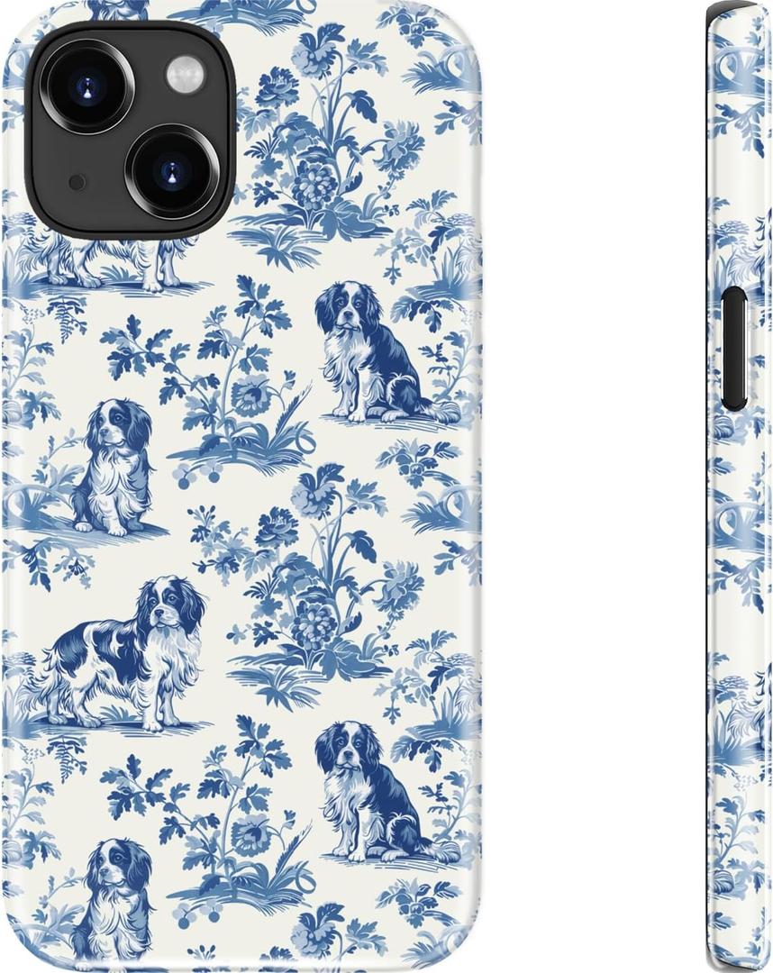 Goodon for iPhone 15 Case - Compatible with Magsafe - Dual-Layer Hard Shell & Silicone Cover - Protective Phone Case with Cute Wildflower Designs for Women - Blue Dog Floral Motif