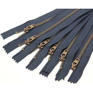 Leekayer 8 Inch Brass Zipper 3# Jeans Zipper Closed End Zipper for Boots Bags Backpack Sewing Zipper 8" Bulk 6pcs (Navy-Brass)