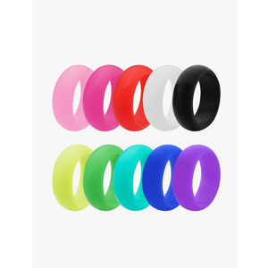 10Pcs Silicone Rings Set Solid Colors Women Rubber Wedding Bands 8mm Wide 2mm Thick