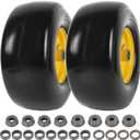 AR-PRO (2-Pack) 13x6.50-6 Flat Free Tire and Wheel, Replacement Solid Smooth Tires for Zero Turn Riding Lawn Mower Front Wheels, 5.5"-7.8" Centered Hub, 3/4" Bearings extra 5/8" & 1/2" Bushings (Yellow(Smooth Tread))