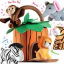 Play22 6-Piece Plush Talking Jungle Animals Set with Carrier for Kids, Babies & Toddlers - Elephant, Tiger, Lion, Zebra, Monkey