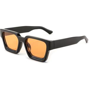 FEISEDY Retro 90s Square Sunglasses for Women Men Trendy Chunky Rectangle Sunglasses UV400 Protection B2385 (013 Black | Yellow Lens)