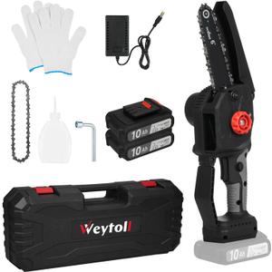 Weytoll Weytoll Cordless Mini Chainsaw, 6-INCH Electric Power Chainsaw, Battery Powered 68VF Rechargeable Battery with Splash Guard for Wood Cutting Tree Trimming Gardening Camping Weytoll Weytoll Cordless Mini Chainsaw, 6-INCH Electric Power Chainsaw, Battery Powered 68VF Rechargeable Battery with Splash Guard for Wood Cutting Tree Trimming Gardening Camping