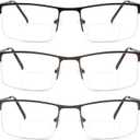 3 Pack Bifocal Reading Glasses for Men,Lightweight Metal Half Frame Clear Top Bi-focal Readers with Spring Hinge+1.75