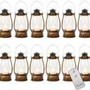 12PCS Bronze Mini Lanterns with Remote Control, 5.1" H/13cm Small Vintage Western Lanterns for Christmas Table Centerpieces, Halloween/Camping Party Decorations, Indoor Hanging & Table