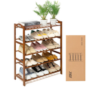 Shoe Rack for Front Foor Entrance, Bamboo Shoe Rack for Closet Shoe Organizer Closet Organizers and Storage Shelves (Brown, 5 Tier)