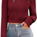 Zeagoo Women's 2026 Fall Crewneck Cropped Sweater Trendy Long Sleeve Ribbed Knit Pullover Jumper Tops, Size L