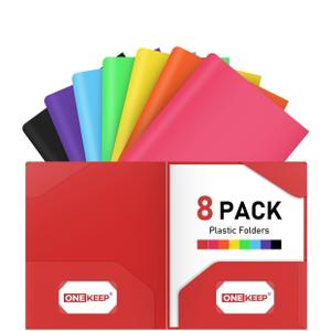 ONEKEE 8 Pack Plastic folders with Pockets – 2-Pocket Document Folders