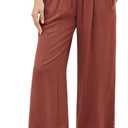 GRAPENT Capri Pants for Women High Waisted Wide Leg Linen Palazzo Trousers Pull On Elastic Smock Waist Loose Flowy Pants (Large, Rust)