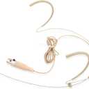 Pyle Pro Dual Over-Ear Headset Microphone - Professional Hands-Free Omni-Directional Boom Condenser Mic with 4-Pin Mini XLR, 3.9ft Cable, Windscreen - Secure Fit, Pro Audio for Presentations (Beige)