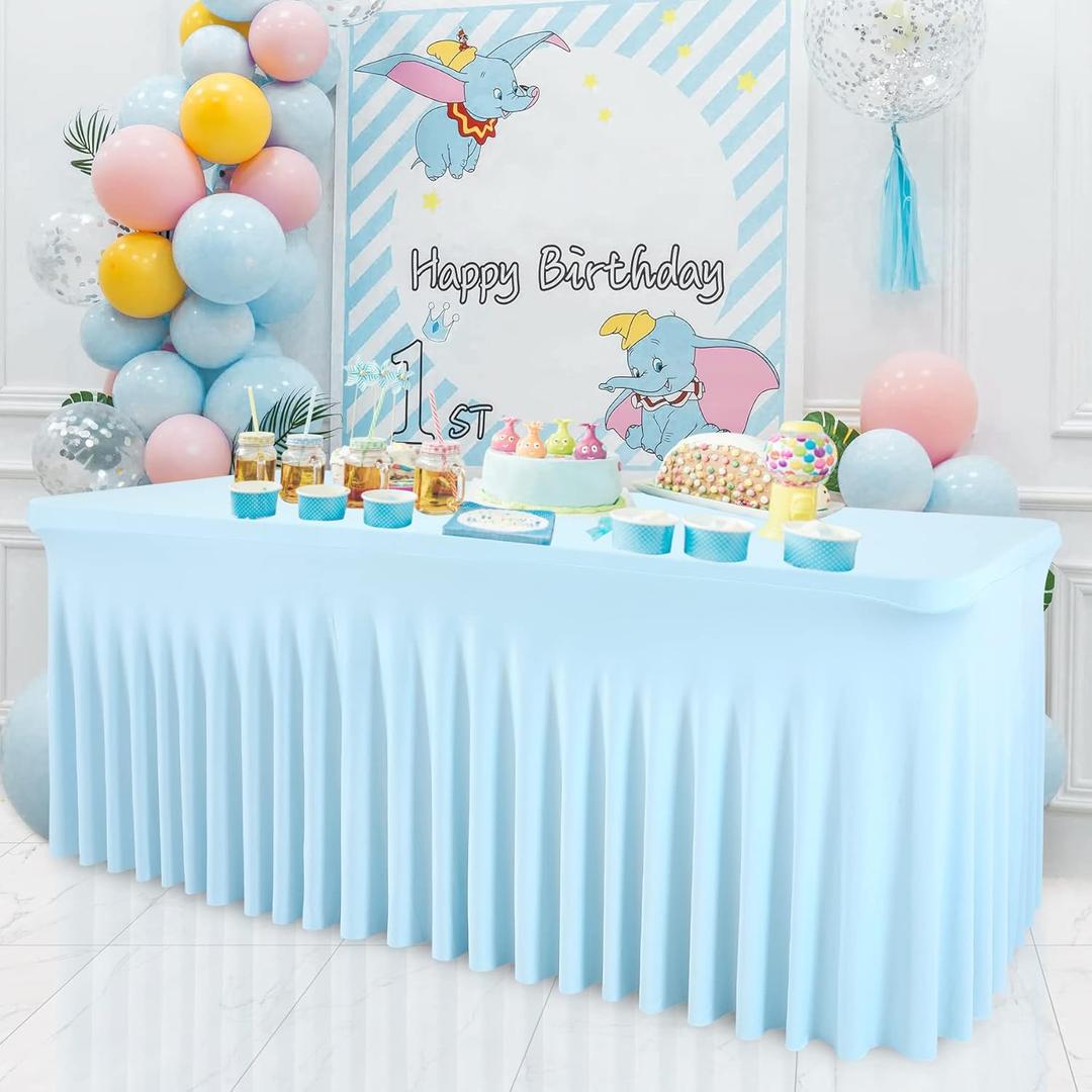 Besutolife Baby Blue Elephant Party Tablecloths for Rectangle Table, 4ft - Baby Shark Gender Reveal, Frozen Elephant Birthday Party Decorations (48" x 24" (Rectangular))