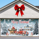 Brightown Christmas Garage Door Cover 7 x 16 ft Decorations, with Magnetic Hook and Elastic Cord for Easy Installation, Large Banner Backdrop for 2 Car Garage Door Party Wall Door Gate (White)
