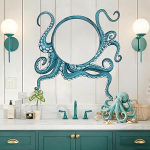 Novabright Octopus Wall Decals Kraken Tentacles Sticker Blue Ocean Decor 20 Inch Peel and Stick Decorative Wall Art Removable Waterproof Vinyl for Bathroom Living Room Bedroom Bathtub Home Decoration