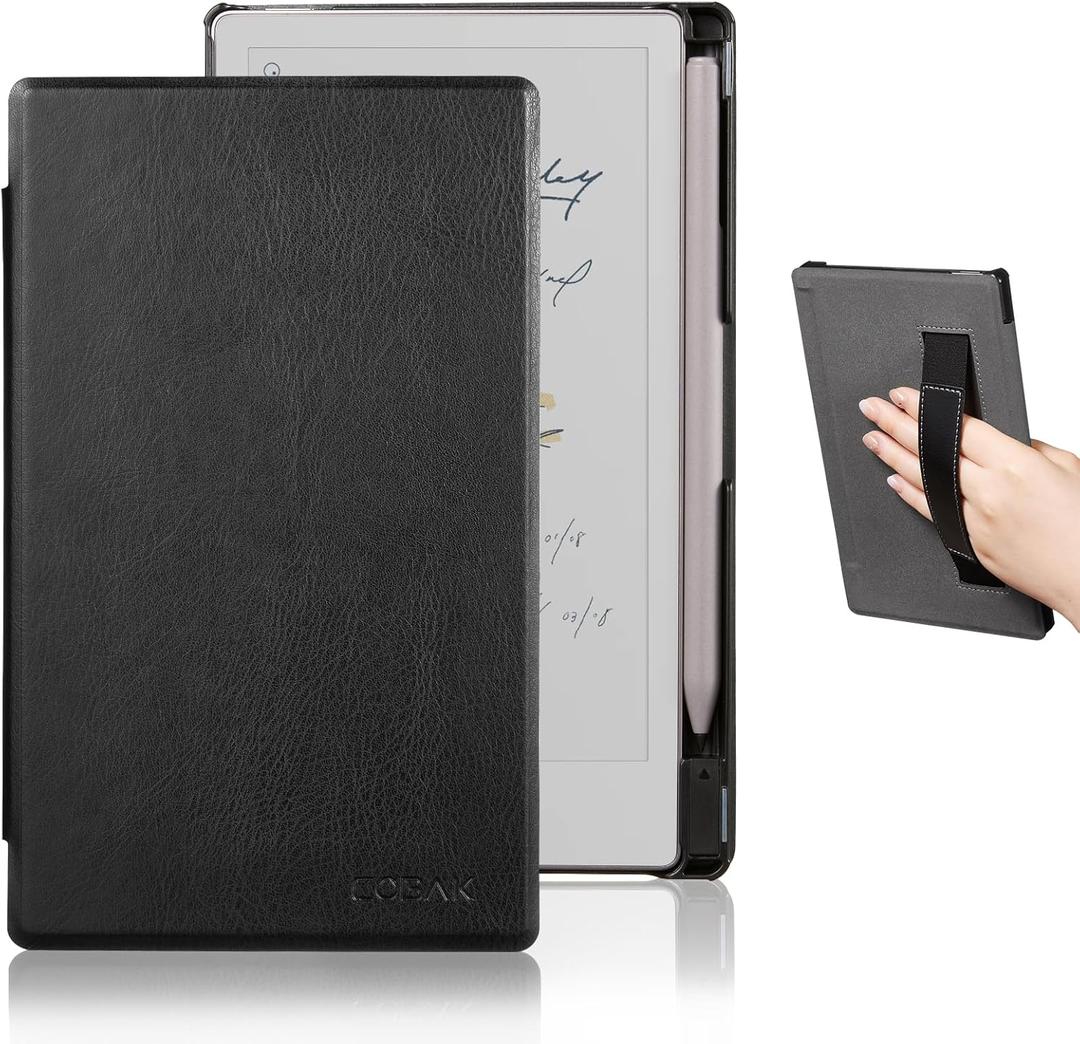 CoBak Case with Hand Strap for Remarkable Paper Pro Move 7.3" 2025 Released - Smart Auto Sleep/Wake Folio Lightweight Protective Cover with Built-in Pen Holder and Nibs Holder (Black)